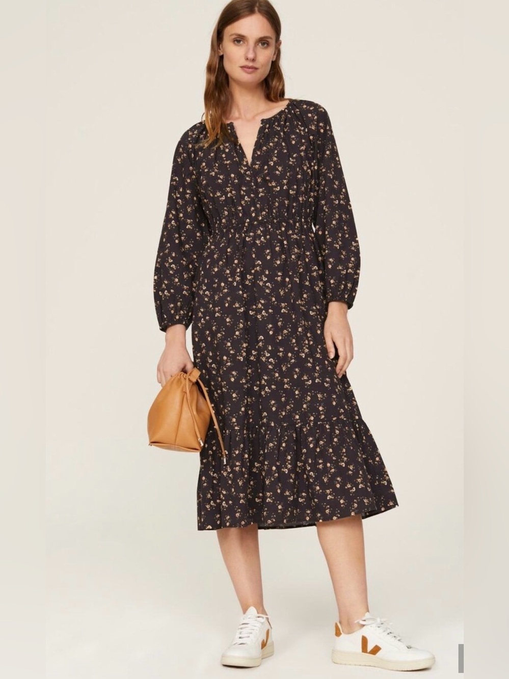 RAILS Sal Floral Midi Dress Ditsy Smocked Waist Puff Sleeve Romantic Sz M Fall